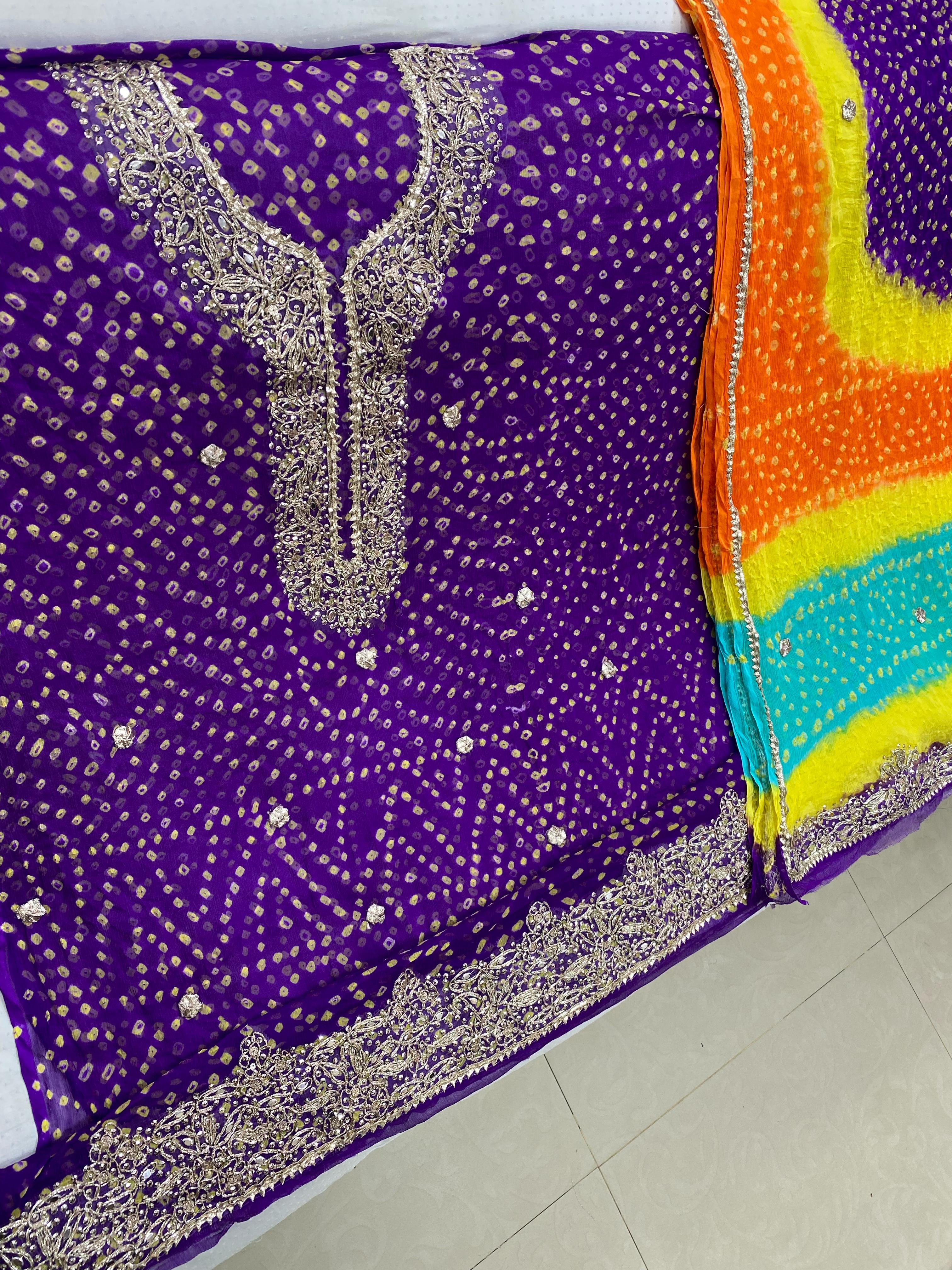 Royal Radiance – Purple Chunri Mukesh Chiffon Set